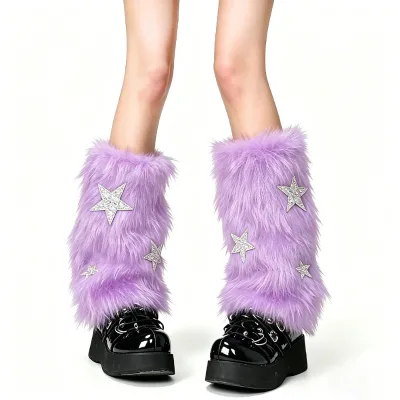 Plush Boot Cuff Subculture Unique Style Thermal Faux Fur Leg Sleeve Colorful Fur Cover Special Cosplay Stage Performance Costume