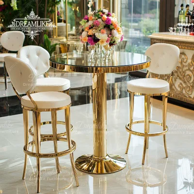 Modern Outdoor Hotel Bars Luxury Design Wedding Banquet Event Stainless Steel Metal Base Table Cocktail Bar