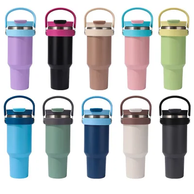 40oz Large Capacity Insulated Car Cup with Handle and Straw, 304 Stainless Steel for Home Use