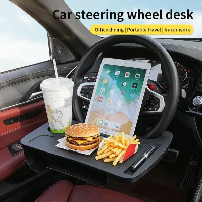 New Wholesale 2-in-1 Car Steering Wheel Desk & Seat Gap Organizer Universal Portable Car Steering Wheel Tray for Laptop Working