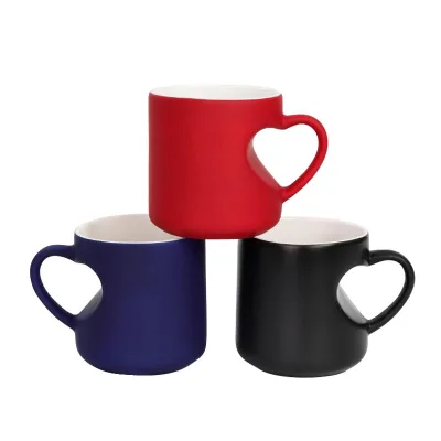 High Quantity Custom Promotion Colorful Sublimation Porcelain Love Heart Handle Modern Custom Logo Advertising Mugs Back School