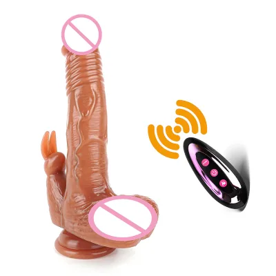 Clitor Stimulator Liquid Silicone Huge G Spot Heated Rabbit Ears Realistic Thrusting  Dildo Vibrator Sex Toys