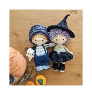 Customized Hand Crochet Dolls Cute and Beautiful Girls With Halloween Hats Multi Color Pretty Dress