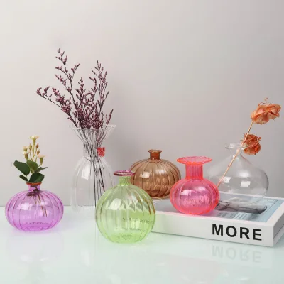 OEM Hand Blown Table Decoration Coloured Small Round Glass Flower Vase