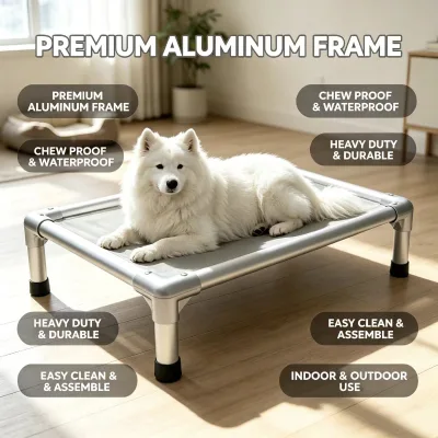 Anti Corrosion Aluminum Profile Raised Dog Cot With Comfort PVC Mat for Household Dogs Garden Patio Sleeping