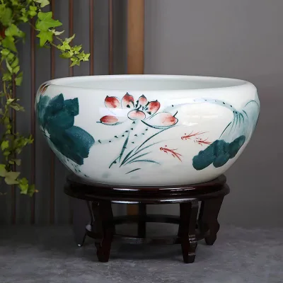 Eco-friendly white and green ceramic planter pot vintage pot with drainage holes