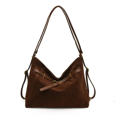 Vintage Fashion Women's Velvet Handbag with Zipper Closure Two Straps and Large Capacity Leisure Bag for Autumn/Winter