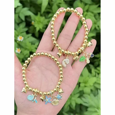 CH-CKT0650 Color Enamel cz charms bracelet,Summer beach styles pendant bracelet,Plated copper beads cz jewelry wholesale