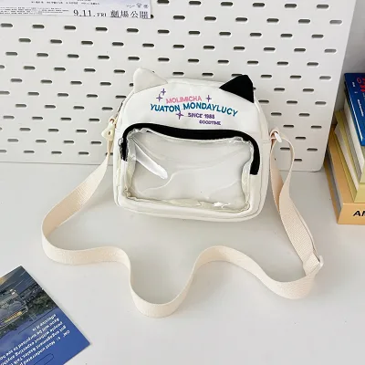 New Crossbody Bag for Girls Cartoon cat Cute Girl Transparent Small square Bag Single-shoulder Bag