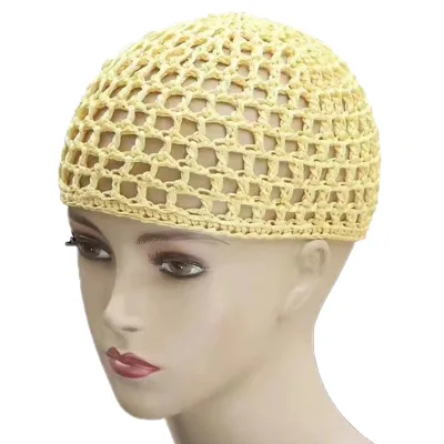 Plain Black Crochet Knitted Chemo Beanie Net Hair Wrap Weave Turbans for Women Sleep Hats and Party Style Snood Cap for Ladies