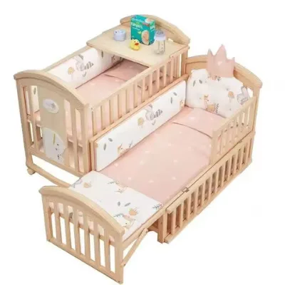 Modern wooden multifunctional baby crib, newborn activity baby crib, bedroom furniture