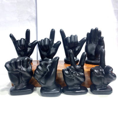 Hot Sales Obsidian Gesture Carving Healing Stone Obsidian Hand Signal Carving for Crafts