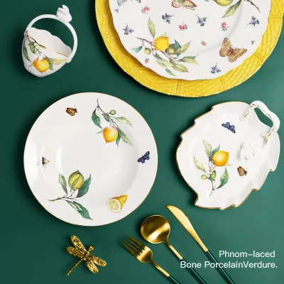 European Style Nordic Creative Tableware Factory Direct Sale Western Food Plate Steak Plate for Home Breakfast Featuring Plant