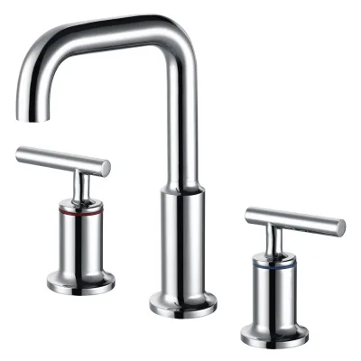 Chrome Widespread Bathroom Sink Faucet 3 Hole Round Handle Round Base Deck Mount