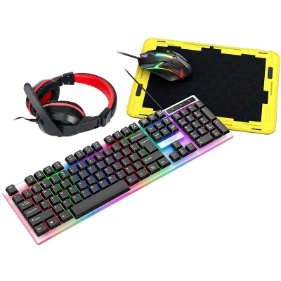 Hot Sale Latest Cheap 4IN1 Gaming Keyboard Combos Teclado Gamer Clavier Mouse Mousepad Headset Computer Kit 104 Keys LED