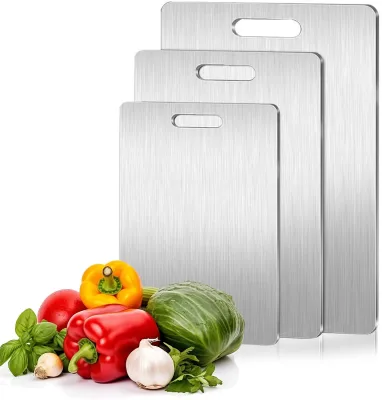 Household Custom Logo Fruit & Vegetable Tools Stainless Steel Metal Chopping Board Meat Cutting Board for Kitchen Gadget