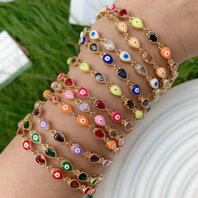 colors enamel eye beaded bracelet water drop shape crystal beads adjustable bracelet for women