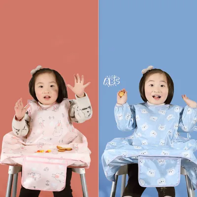 Customized Baby Aprons Long Sleeve Baby Bib With Pocket Full Cover Unisex Antifouling Waterproof Long Sleeve Bibs