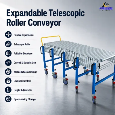Extensible Flexible Roller Conveyor Chain Driven Gravity Conveyor Forloading Unloading Productionline Baggage Transport Conveyor