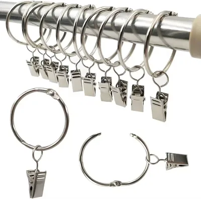 40 Pieces 35 mm Inner Diameter Rings Shower Curtain Stainless Steel Metal Curtain Clip Rod Curtain Rings with Clips