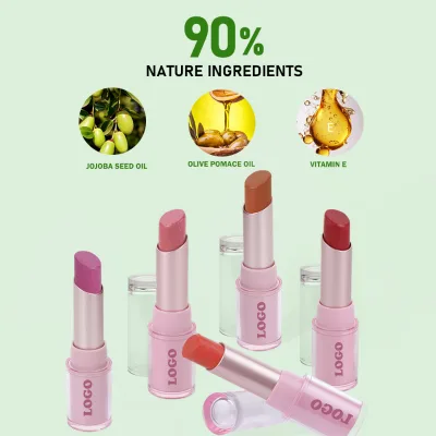 Wholesale Private Label Custom Logo Pink Tube Lipstick Moisturizing Waterproof Makeup Non-Stick Long Lasting Cosmetics Lipstick