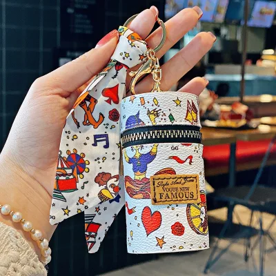 Popular Design Round Summer HandBags Lipstick Holder Keychain Mini Makeup Bag Travel Case