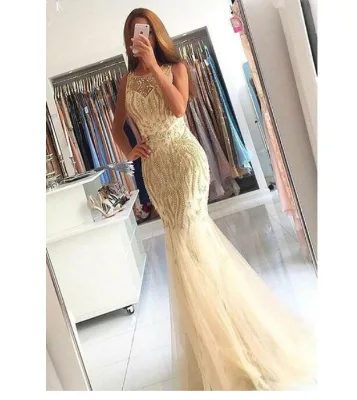 Turkish Woman Luxury Mermaid Tail Heavy Beaded Evening Dresses