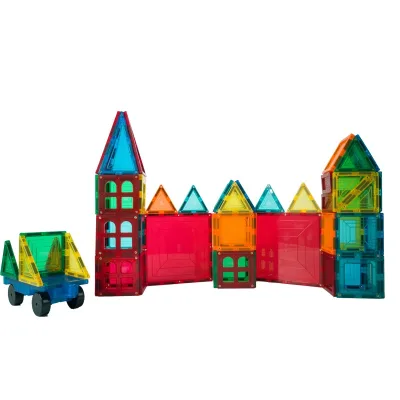 STEM Kids Jolly Paly Car Race Track square Educational 46pcs Building Blocks Set Magnetic Tiles