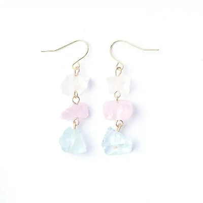 Healing Crystal Long Drop Earring Natural Rose Quartz Earrings Gold Plated Irregular Natural Stone Elegant Earrings for Women