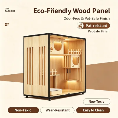 Spacious Wooden Cat Cabinet Breathable Side Panel Cat Condo With Staircase Jumping Platform for Indoor Cats