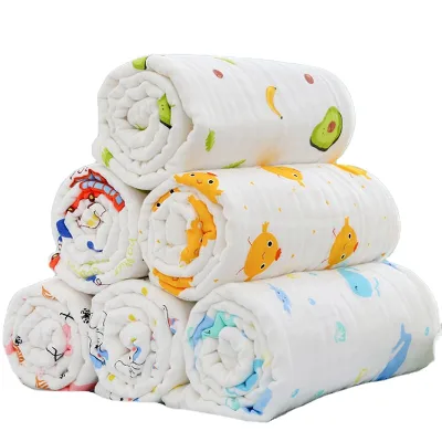 6 Layers Pure Cotton Gauze Cartoon Newborn Muslin Baby Blanket Cotton Muslin Swaddle Blankets