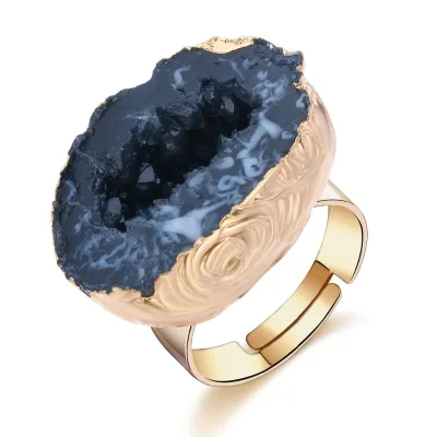 Large Quartz Crystal Geode Ring Adjustable Resin Ring