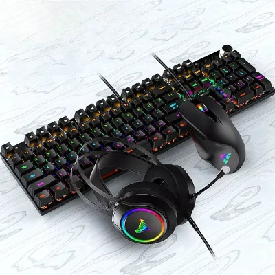 3 in 1 Gaming Set 7-RGB Colorful Audifonos Teclado Mouse Headset Mechanical Wired Keyboard and Mouse Combo