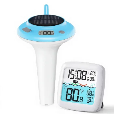 Grillum Solar Pool Thermometer Floating Easy Read IPX8 Waterproof Digital Wireless Water Temperature Monitor for Swimming Pool