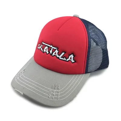 Custom Embroidery Logo Mesh Foam Curved Brim Sports Cap,High Quality Two Tone Distressed Trucker Hat