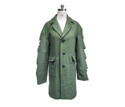 Women's Double-breasted Wool Long Green Coat