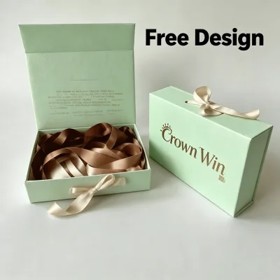 Recyclable Handmade Art Paper Boxes Luxury Rigid Cardboard Wig Box Custom Logo Magnet Closure Paper Packaging Box With Ribbon