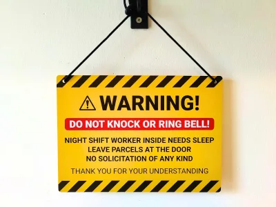 WARNING Do Not Disturb Sign Night Shift Worker Sleeping No Knocking No Soliciting Door Sign Double Sided Sign