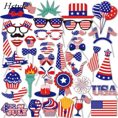 Memorial Day USA Patriotic Party Photo Booth Props Kit 4th of July Independence Day Party Decorations Pack of 40 IPB002