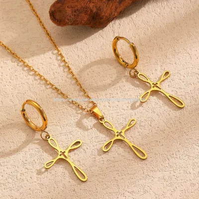 Wholesale cross styles stainless steel necklace stainless steel earrings fashion jewelry set for women