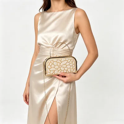 New Cross-Border Women's European American Retro Square Clutch Crossbody Bag Rhinestone-Embellished Evening Daily Handbag