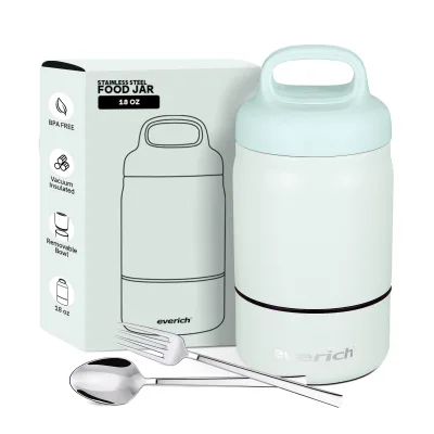 Portable 18oz Food Container with Handle Lid Stainless Steel Double Wall Insulated Thermal Food Jar for Kids