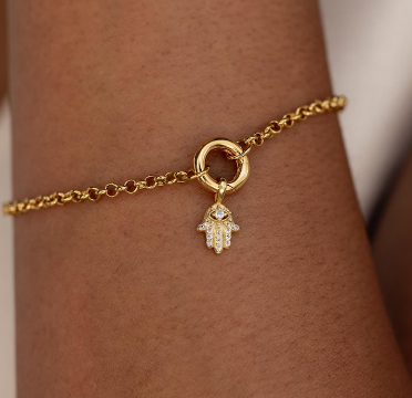 Pave Hand Charm Minimalist  Zircon Hamsa Bracelet in Gold and Silver Jewelry   Accessory Gift Trendy for Women for Men