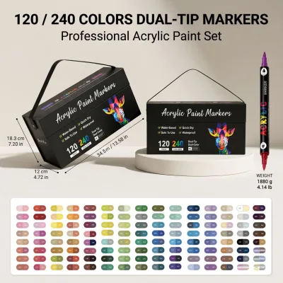 Dual Tip Dual Color Acrylic Paint Markers 240 Colors Quick Dry Kids Craft DIY Art for Rock Wood Glass Canvas Ceramic Painting