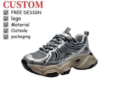 Custom OEM Chunky Sneakers Women Casual Shoes Retro Style Breathable Mesh Running Shoes Private Label Footwear