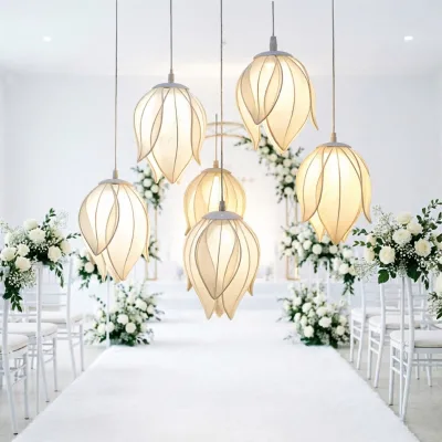 Custom Elegant 5 Heads White Lotus LED Hanging Light for Wedding Birthday Christmas Event Party Hotel Restaurant Hall Decoration