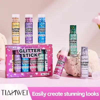 Wholesale TIANWEI 6 Colors High Gloss Face Body Hair Eyeshadow Glitter Stick Long Lasting Sparkle Makeup Gel for Festival Party