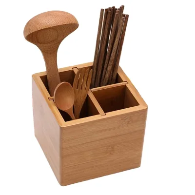 Wooden CraftsKitchen Cooking Utensils Set With Holder Four Squares Movable Dividers With Holder Spatula Set