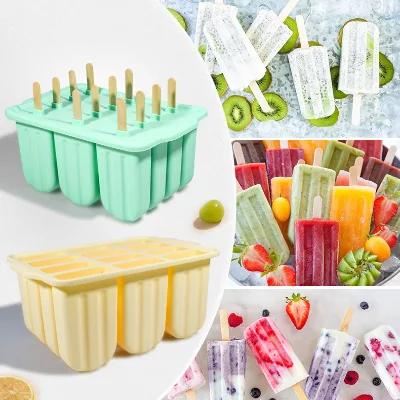 Trendy 12-Cavity Silicone Ice Cream Maker with Popsicle Mold & Sticks BPA Free Portable 60ml Capacity for Kids Summer Snacks