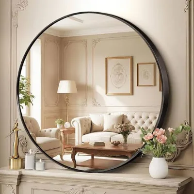Bulk Order Custom OEM Factory Price 31.5 In. W X 31.5 In. H Round Modern Black Aluminum Alloy Framed Bathroom Mirror Wall Mirror